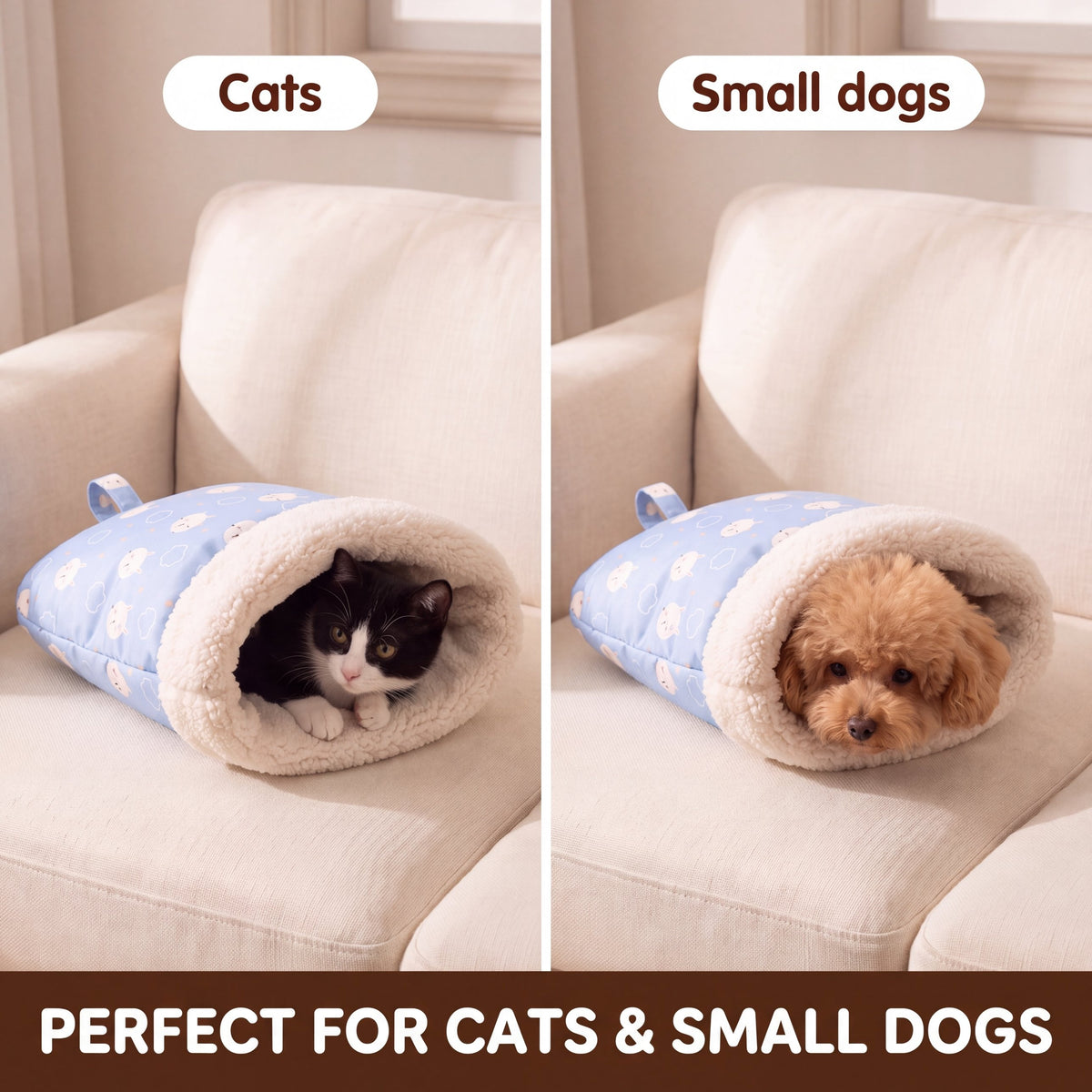 Cozy Sherpa Burrow Bed for Cats & Small Dogs
